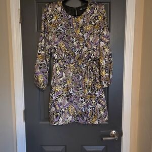 Zara Long-Sleeve Paisley Dress in Purple and Gold